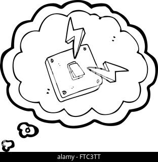 Freihändig gezeichnete Gedankenblase cartoon Funkenbildung elektrisches Lichtschalter Stock Vektor