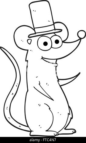 freihändig gezeichnet schwarz-weiß Cartoon-Maus im Zylinder Stock Vektor