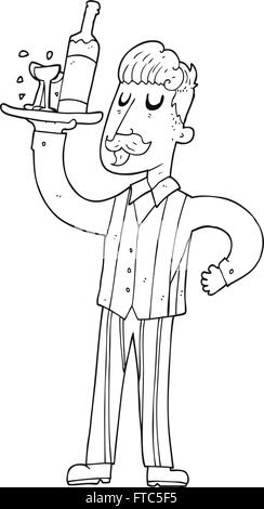 freihändig gezeichnet schwarz / weiß Cartoon Kellner Stock Vektor