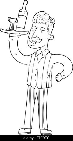 freihändig gezeichnet schwarz / weiß Cartoon Kellner Stock Vektor