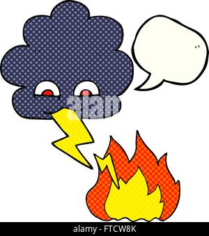 freihändig gezeichnet Comic Buch Speech Bubble Cartoon Gewitterwolke Blitzeinschlag Stock Vektor