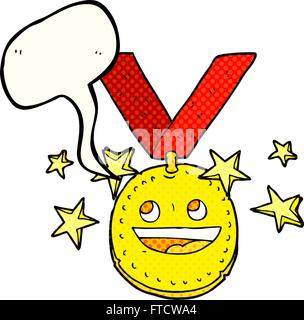 Freihändig gezeichnete Comic-Buch Rede Blase Cartoon happy Sport Medaille Stock Vektor