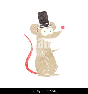 Freihand retro Comic Maus im Zylinder Stock Vektor