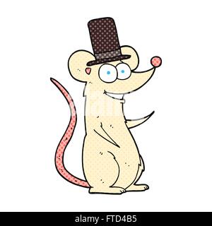 Freihändig gezeichnete Cartoon-Maus im Zylinder Stock Vektor