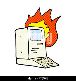 Freihändig gezeichnete Cartoon Quellcomputer auf Feuer Stock Vektor