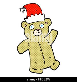 Freihändig gezeichnete Cartoon-Teddybär trägt Weihnachtsmütze Stock Vektor