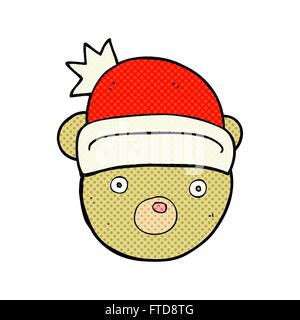 Freihändig gezeichnete Cartoon-Teddybär trägt Weihnachtsmütze Stock Vektor