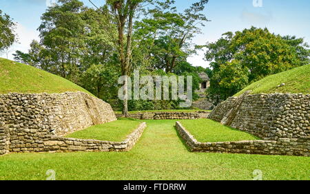 Der archäologische Park Ball Court, Palenque, Chiapas, Mexiko Stockfoto