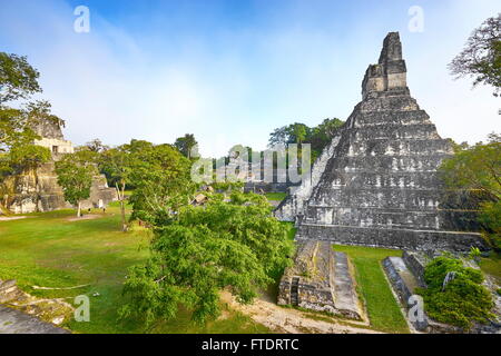 Maya-Ruinen - Tempel der großen Jaguar (Templo del Gran Jaguar), Tikal National Park, Guatemala, UNESCO Stockfoto