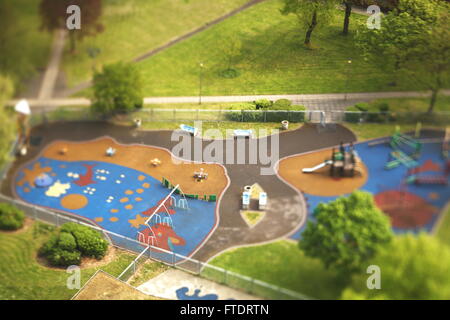 Spielplatz In Hackney London, Luftbild, aufgenommen mit einem Tilt-Shift-Objektiv 2014 - London Stockfoto