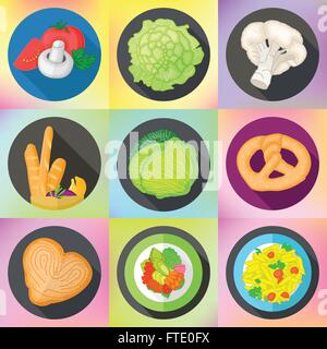 Legen Sie verschiedene Lebensmittel flache Symbole Stock Vektor