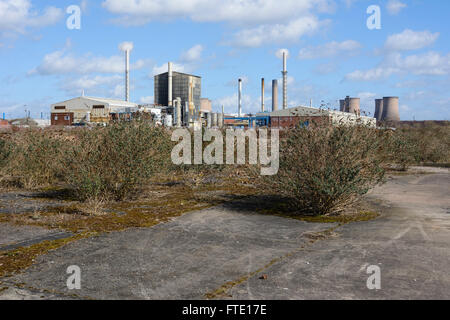 Einmal eine stark industrialisierte Gegend mit chemischen Werke erstreckt sich von West Bank in Widnes zum Kraftwerk. Stockfoto