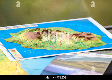 Dreidimensionale Karte der Insel Reunion in den Touristenbus, La Réunion, Frankreich Stockfoto