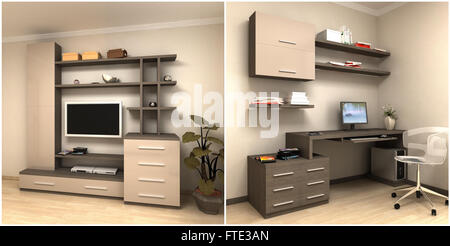 Rendern von zu Hause aus arbeiten-Station und tv set Stockfoto