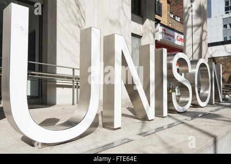 UNISON Schild Hauptquartier auf der Londoner Euston Road. Stockfoto