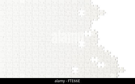 Unvollendete weiße Puzzle mit textfreiraum Isolated on White Background. Stockfoto