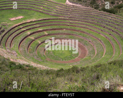 Kreise der alten Inka Ruinen Moray landwirtschaftlichen Terrassen im Heiligen Tal in der Nähe von Cusco-Peru Stockfoto