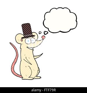 Freihändig gezeichnete Gedanken Bubble Cartoon Maus im Zylinder Stock Vektor