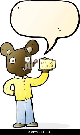 Cartoon-Maus hält Käse mit Sprechblase Stock Vektor