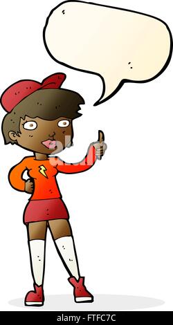 Cartoon-Skater-Girl geben Daumen nach oben Symbol mit Sprechblase Stock Vektor