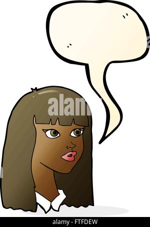Cartoon hübsches Mädchen mit langen Haaren mit Sprechblase Stock Vektor
