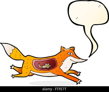 Cartoon-Fuchs mit Maus im Bauch mit Sprechblase Stock Vektor