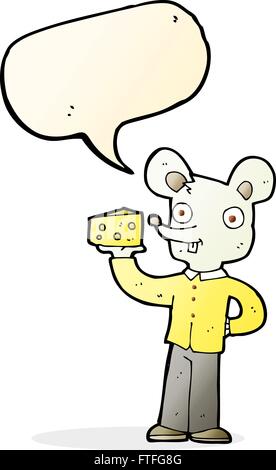 Cartoon-Maus hält Käse mit Sprechblase Stock Vektor
