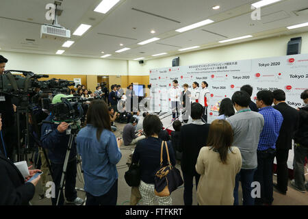 Tokio, Japan. 28. März 2016.  Ajinomoto hielt eine Pressekonferenz in Tokio zu verkünden, dass es ein Partnerschaftsabkommen mit dem Tokyo Organisationskomitee der 2020 eingegangen waren Olympische und Paralympische Spiele und als solche ist offizieller Partner für Tokio 2020 geworden. Bildnachweis: YUTAKA/AFLO SPORT/Alamy Live-Nachrichten Stockfoto