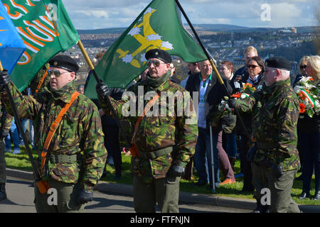 Londonderry, UK. 28. März 2016. Dissident Republikaner Gedenken 1916 Steigens in Londonderry, Nordirland, 28. 2016. Dissident Republikaner Gedenken den hundertsten Jahrestag der Osteraufstand von 1916. Bildnachweis: George Sweeney / Alamy Live News Stockfoto