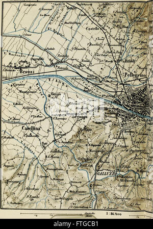 „Italy - Handbook for Travellers“ (1872) ist ein Reiseführer für Reisende, der sich auf Norditalien konzentriert und Informationen zu wichtigen Sehenswürdigkeiten, Städten und kulturellen Attraktionen enthält. Stockfoto
