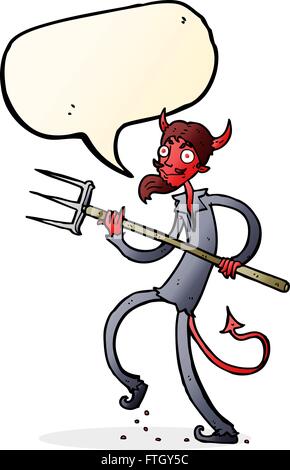 Cartoon Teufel mit Heugabel mit Sprechblase Stock Vektor