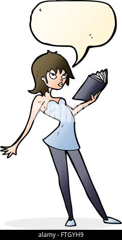 Cartoon-Frau Buch mit Sprechblase Stock Vektor