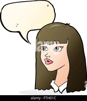 Cartoon hübsches Mädchen mit langen Haaren mit Sprechblase Stock Vektor