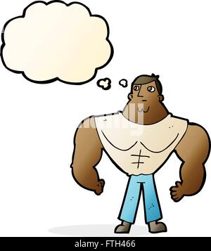 Cartoon-Bodybuilder mit Gedankenblase Stock Vektor