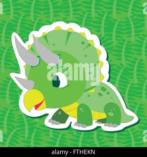ein niedlicher Dinosaurier Aufkleber mit Triceratops Stock Vektor