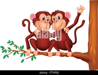 Zwei Affen sitzen auf einem Baum Stock Vektor