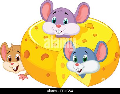 Cartoon Maus versteckt im Inneren Cheddar Stock Vektor