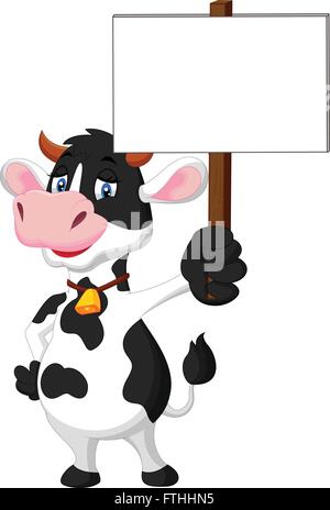 Lustige cartoon Kuh Holding leer Zeichen Stock Vektor