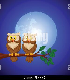 Paar owl Karikatur in der Nacht Stock Vektor
