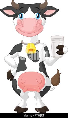 Cute cow hält ein Glas Milch Stock Vektor