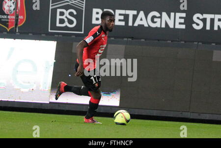 Jérémie Boga bei einer Liga match Stade Rennais - AS Saint-Étienne 4. Februar 2016 in Roazhon Park, Rennes Stockfoto