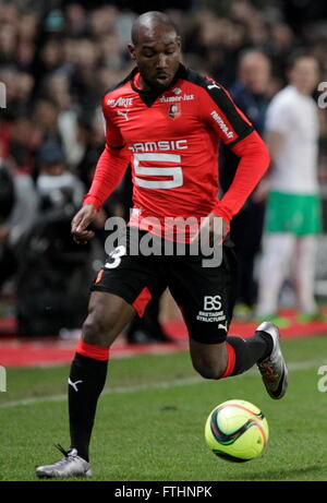 Giovanni Sio wenn eine Liga entsprechen Stade Rennais - AS Saint-Étienne 4. Februar 2016 in Roazhon Park, Rennes Stockfoto