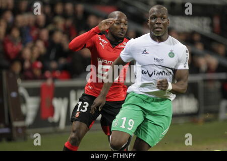 Giovanni Sio und Florian Pogba wenn eine Liga entsprechen Stade Rennais - AS Saint-Étienne 4. Februar 2016 in Roazhon park Stockfoto