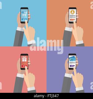 Vektor-Illustration der Smartphone für Internet-shopping, anmelden, Zahlungen über Kreditkarte. E-Commerce, Online-shopping-Konzept. Stock Vektor