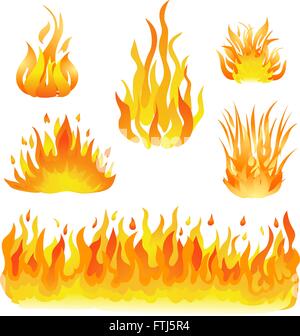 Feuer und Flammen gesetzt Vektor-Illustration. Design-Elemente auf weiß Stock Vektor