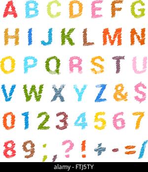 Skizzierte Alphabet Set. Kleinbuchstaben und zahlen. Vektor Stock Vektor