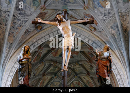 Heiligenfiguren in romanischen Abtei Kirche von St. Lambert, Interieur mit Renaissancefresken, Benediktiner-Kloster Seeon, Stockfoto