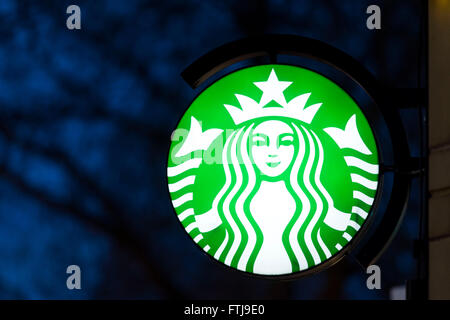 Starbucks Coffee Shop-Zeichen-Logo. Stockfoto