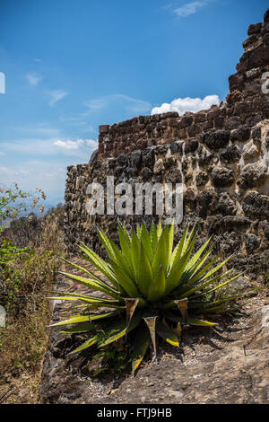 Tepoztlan Pyramide und Tepozteco Stockfoto