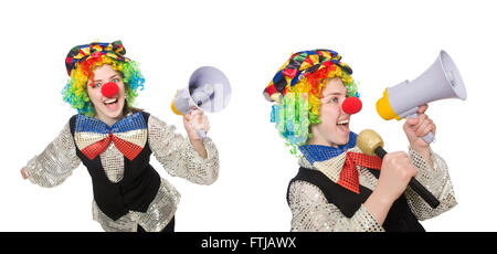 Clown in verschiedenen Posen, isoliert auf weiss Stockfoto